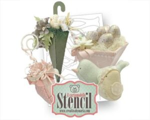 CARTAMODELLO STENCIL - UCCELLINI E OMBRELLO